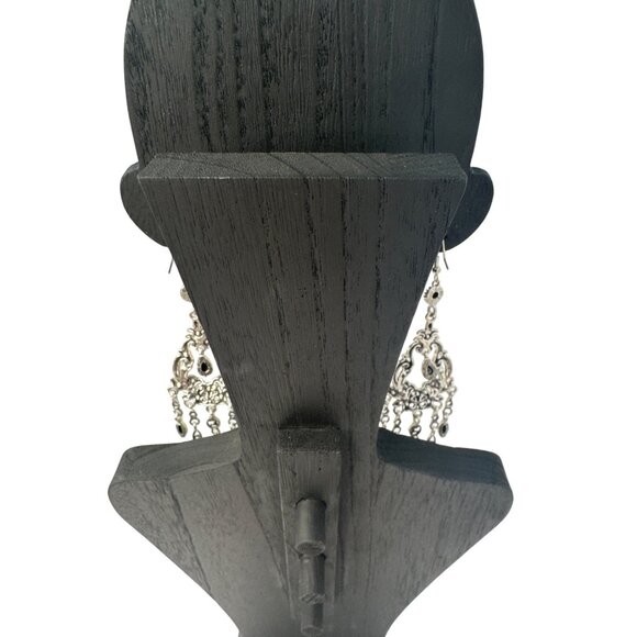 2/$24 Vintage-Style Silver Plated Black Chandelier Dangle Earrings - Picture 6 of 8